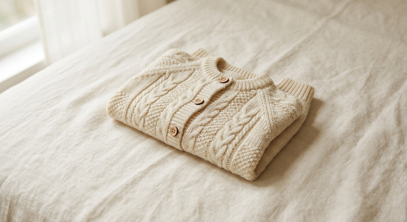 The Classic Jumper in natural cream, folded