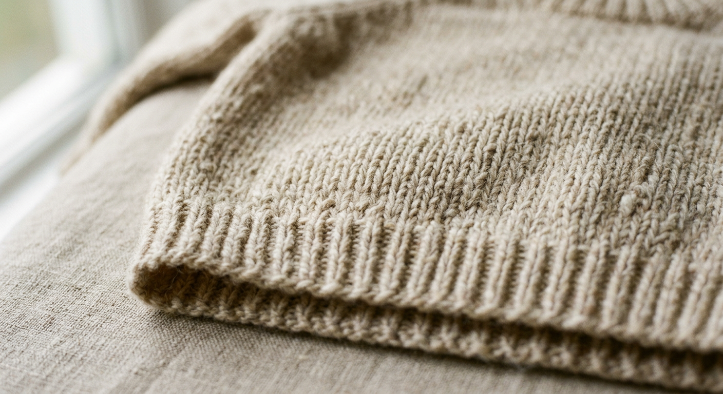 Knit texture and hem detail of The Rowan Jumper